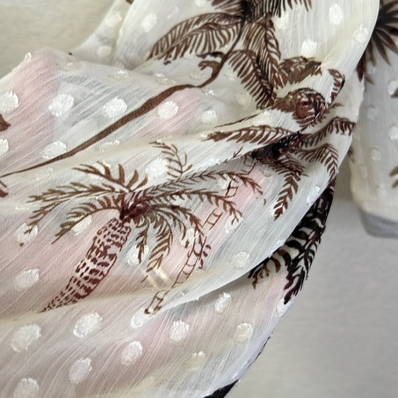 Joie Desert Palm Tree Faux Wrap Long Sleeve Crop Blouse Size S - Picture 7 of 9